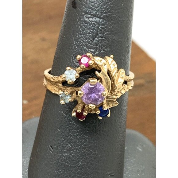 Cocktail Ring 10k Yellow Gold Multi Colored Stones Women's Estate Jewelr… - Picture 7 of 16